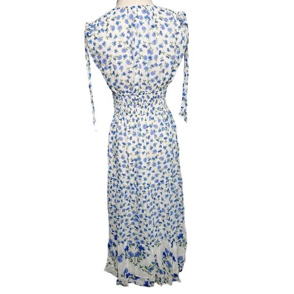 Shoshanna Helena Floral Tie Shoulder A-line Midi Dress size 4 optic white/purple - Picture 5 of 8